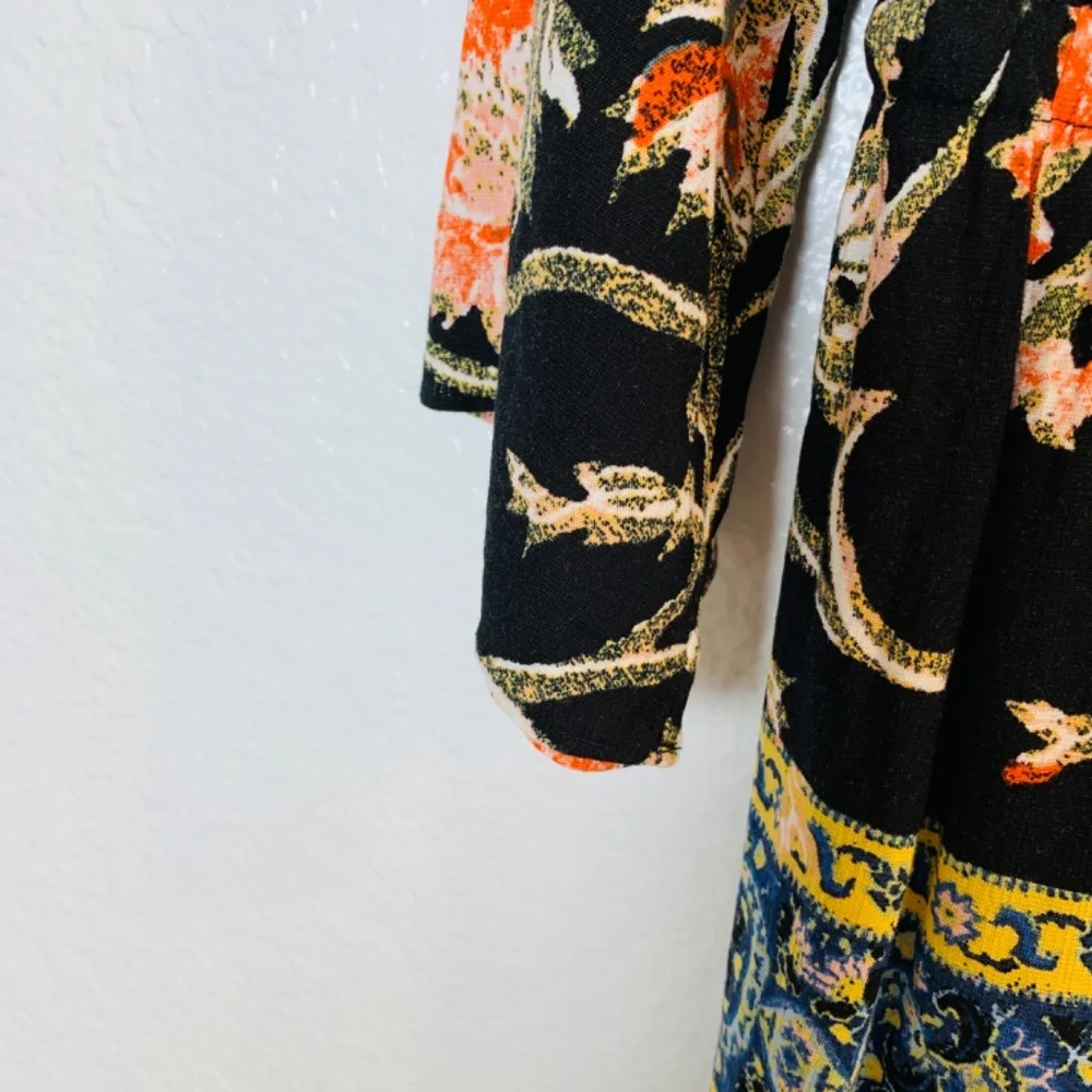 Free People Modern Nomad Mini Dress Large One Shoulder Boho Floral Long Sleeve